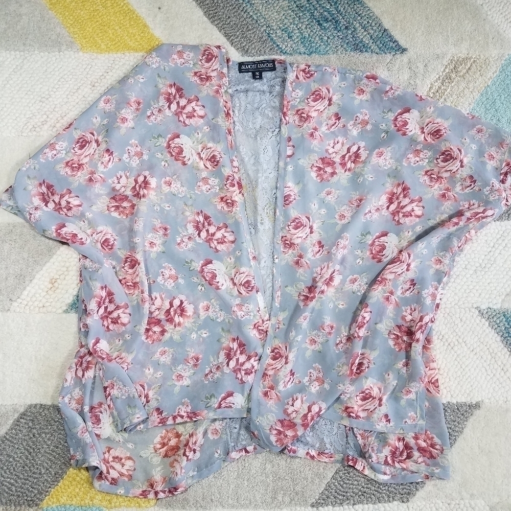 Almost Famous Floral Lace Fly Away Top Blouse